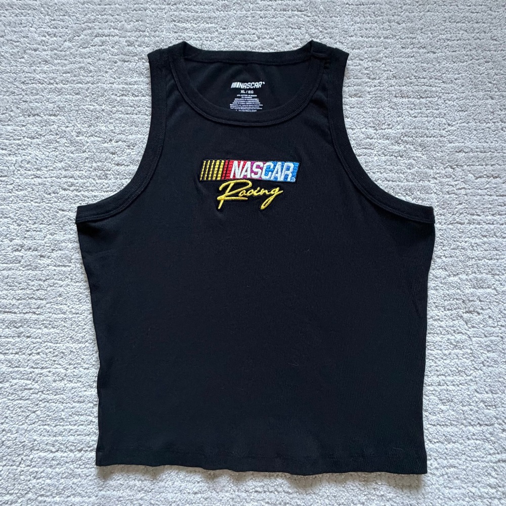 NASCAR Racing Womens Embroidered Ribbed Tank Top Black XL Crop Sleeveless